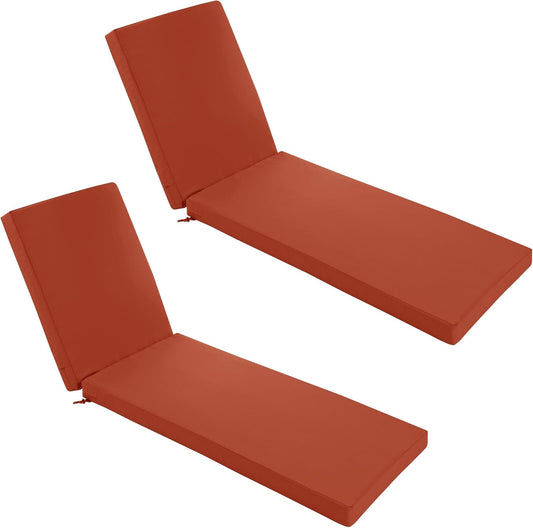 Chaise Lounge Cushions Outdoor Set of 2 - Waterproof and Fade Resistant Sun Lounger Replacement Cushions - Patio Lounger Pads with Removable Cover for Pool, Deck, 72 x 21 x 3 Inch, Rust