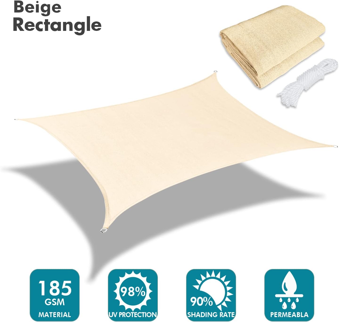 KANAGAWA 6'X8' Cream Custom Size Sun Shade Sail Rectangle UV Block Canopy Cover for Patio Backyard Lawn Garden Outdoor (Customized Available)