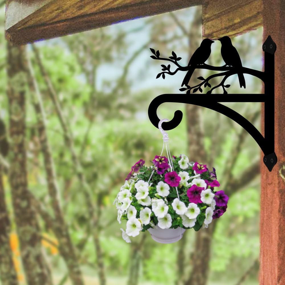 peacoblue Iron Plant Hangers Hooks for Outdoor Indoor Hanging Plants Flower Fern Pots Lantern Bird Feeder,12"x13.6" Weather Resistant Metal Wall Holder for Porch Garden Farmhouse(Branches and Birds)