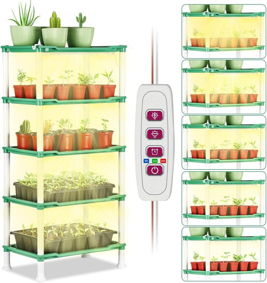 Tabletop 5-Tier Seed Starting Kit Germination Tray - Plant Stand with Grow Lights Full Spectrum Sunlike Plant Light for Indoor Plants, Greenhouse, Succulents, Seedlings Gardening