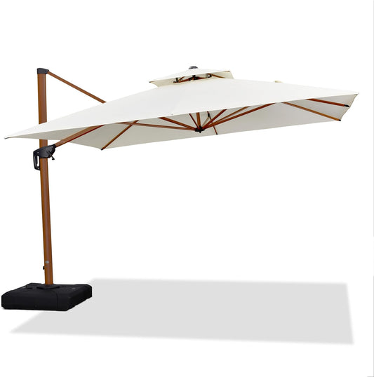 PURPLE LEAF 11ft Patio Umbrella Outdoor Square Umbrella Large Cantilever Umbrellas Windproof Offset Umbrellas Heavy Duty Sun Umbrella for Garden Deck Pool Patio, Cream