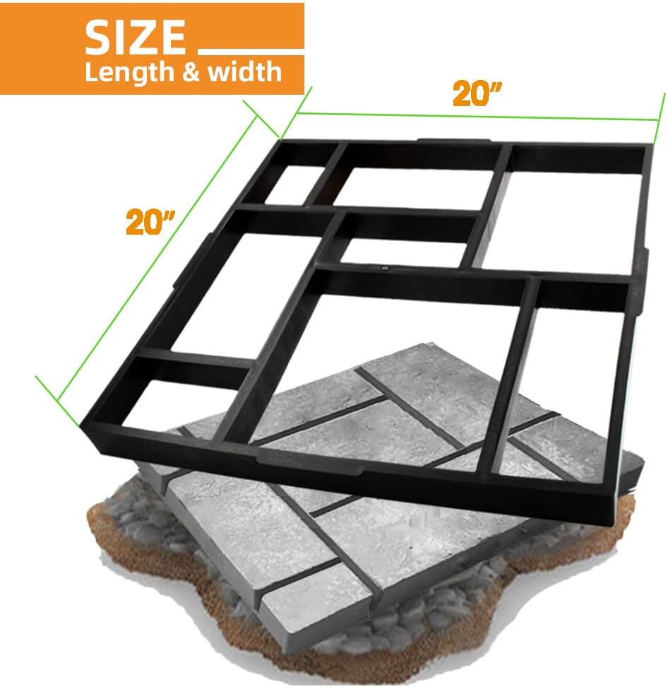 Avalution Plus Size 20"x20"x1.8" Walk Maker Reusable Concrete Pathmate Stone Mold Stepping Stone Paver Lawn Patio Yard Garden DIY Path Maker Paving Moulds(8 Grid)