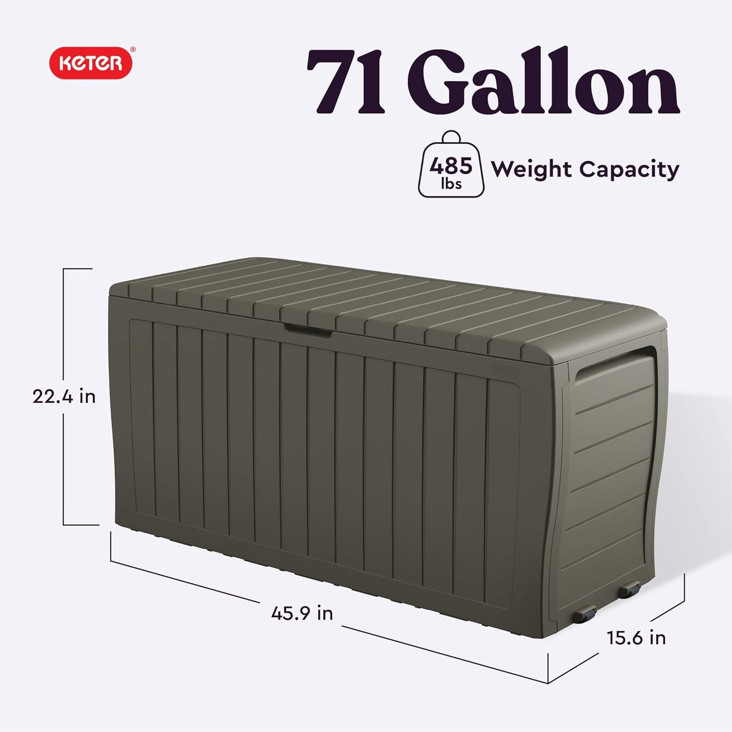 Keter Marvel Plus 71 Gallon Resin Deck Box-Organization and Storage for Patio Furniture Outdoor Cushions, Throw Pillows, Garden Tools and Pool Floats, Mossy Brown