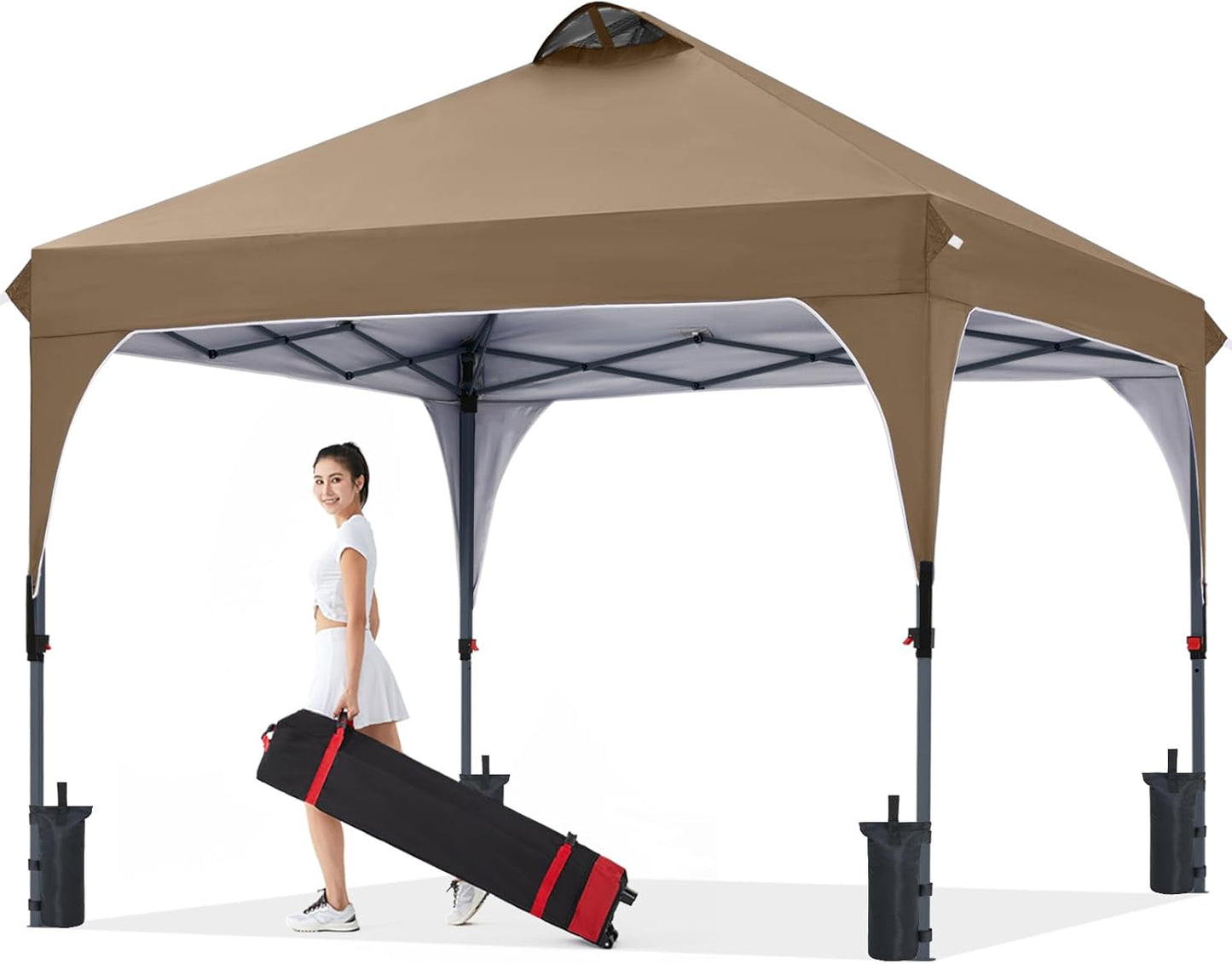 COOSHADE Pop Up Canopy Tent, 10x10 Easy Setup Instant Canopy Sun Shelter Beach Tent, Portable Sports, Khaki