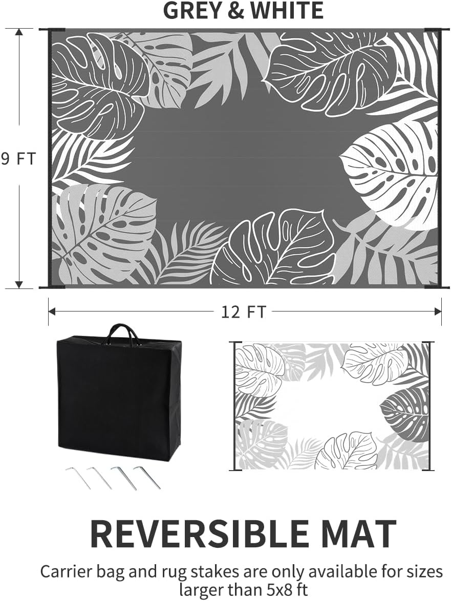 COCOER Tropical Outdoor Rug 9x12 Reversible-Waterproof Patio Rug-Quick Dry Outdoor Carpet-Outdoor Area Rugs Indoor Outdoor Rugs-Outside Rug Patio Decor for Porch Deck Balcony Backyard