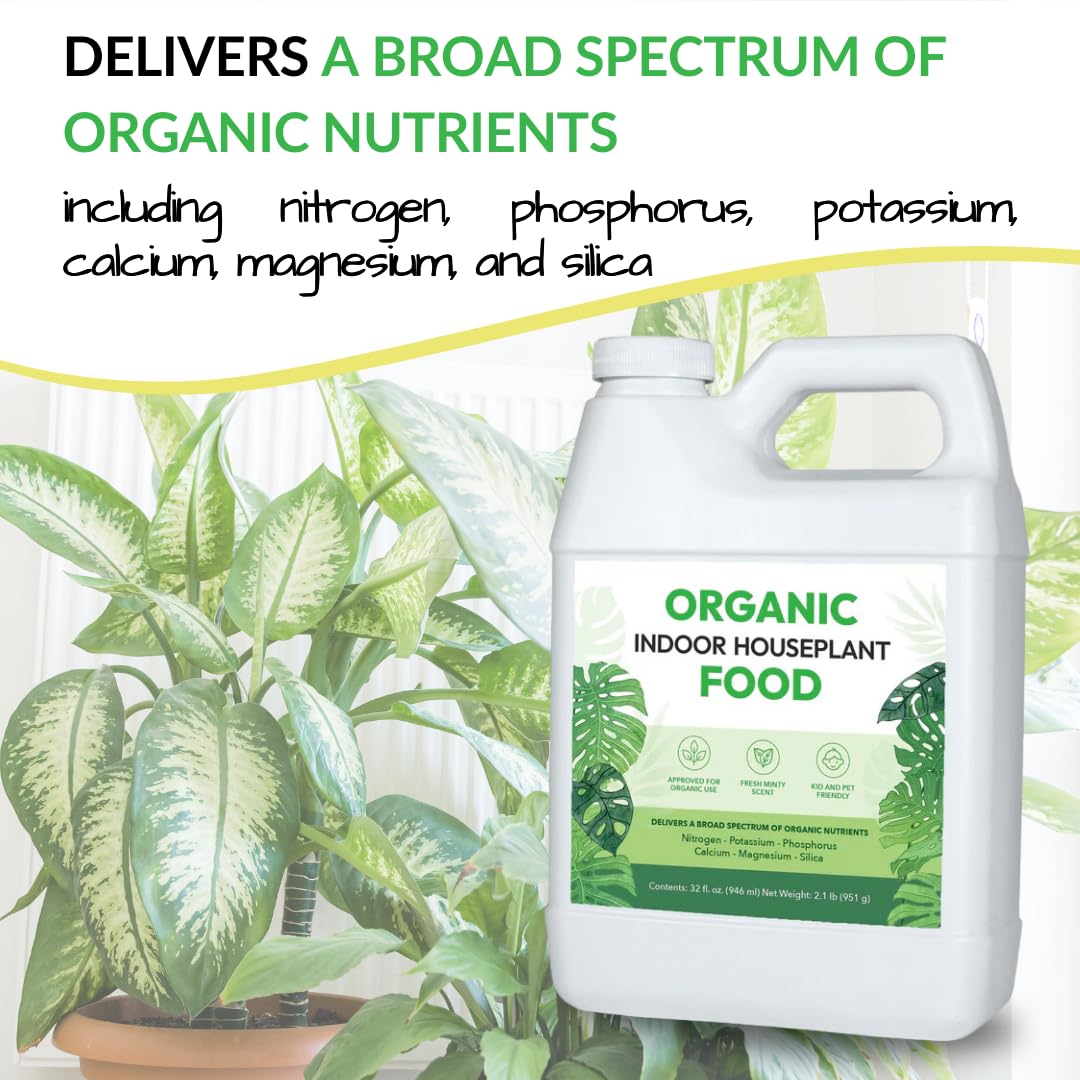 Organic Indoor Houseplant Food - Use on All Live Indoor Plants, Orchids, and Succulents | Concentrated Liquid Fertilizer Alternative (32oz, Mixes to 32 Gallons)