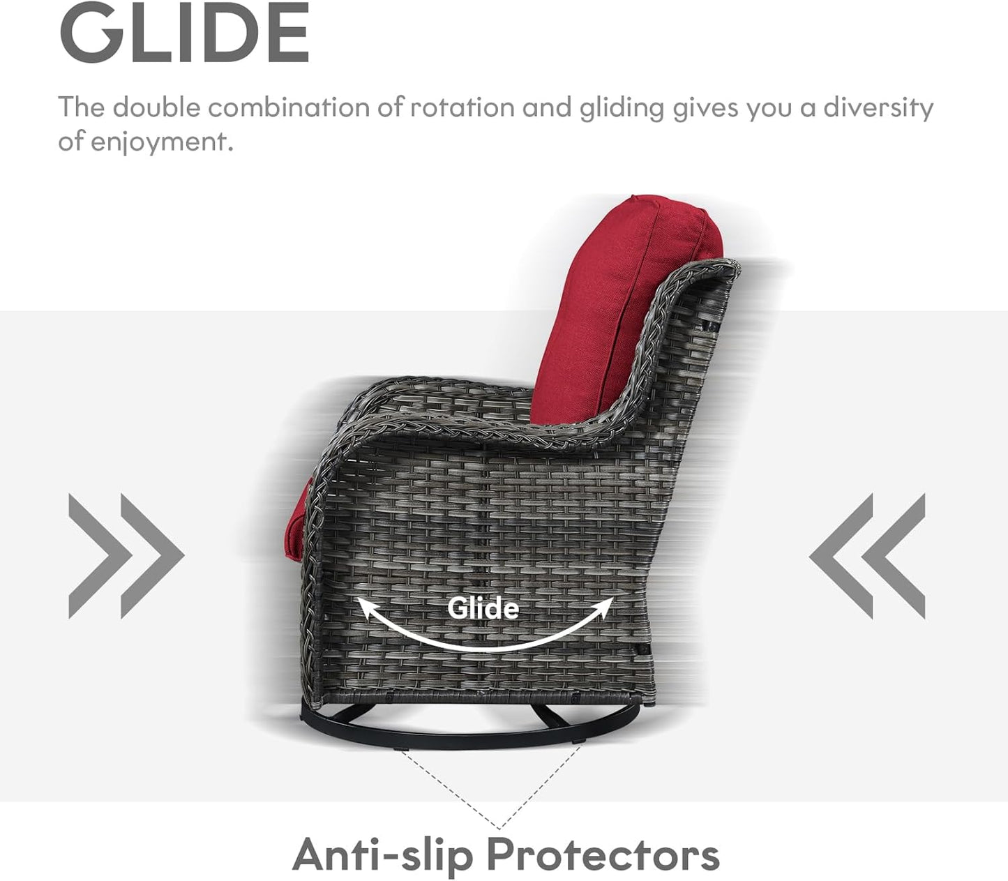 5 Pieces Patio Furniture Sets Wicker Outdoor Furniture, Rattan Patio Swivel Glider Chairs with 2 Ottoman and Glass Side Table