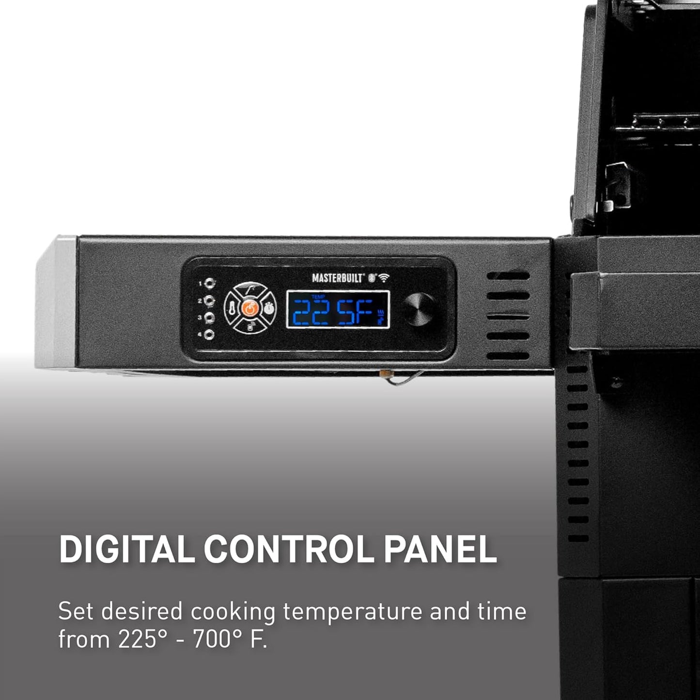 Masterbuilt® Gravity Series® 600 Digital Charcoal Grill and Smoker,WiFi Technology, GravityFed™ Charcoal Hopper, 600 Cooking Sq. Inches, Reversible Smoke&Sear Cast Iron Grates, Black, Model MB20041023