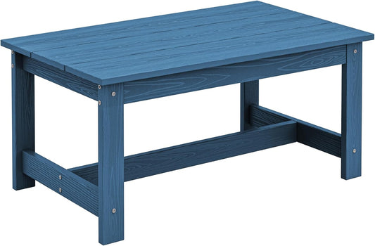 SERWALL HDPE Outdoor Coffee Table, All-Weather Patio Coffee Table, Rectangle Adirondack Outdoor Table Fits with Outdoor Sectional Couch for Outside Deck Porch Lawn, 37.8" x 22.8", Blue