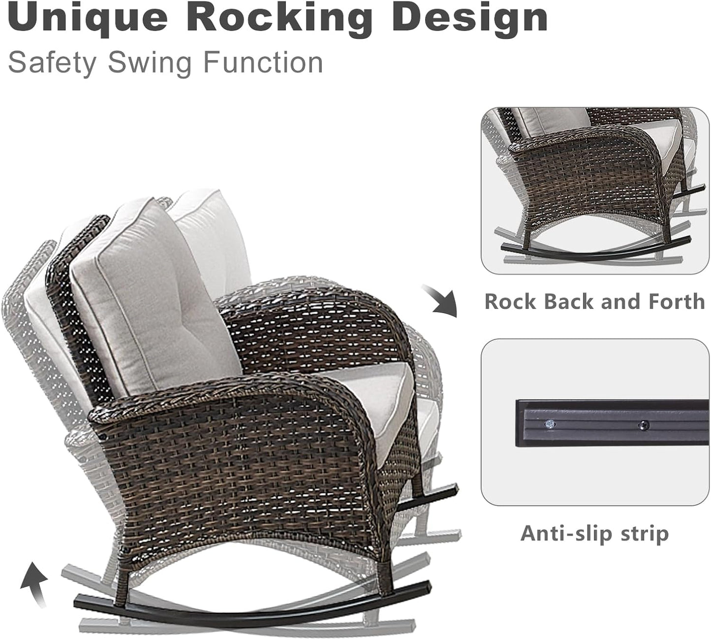 HUMMUH 7-Piece Outdoor Patio Furniture PE Wicker Patio Conversation Set,High Back Patio Couch with Ottomans Outdoor Rocking Chairs with Tables for Backyard,Porch,Deck