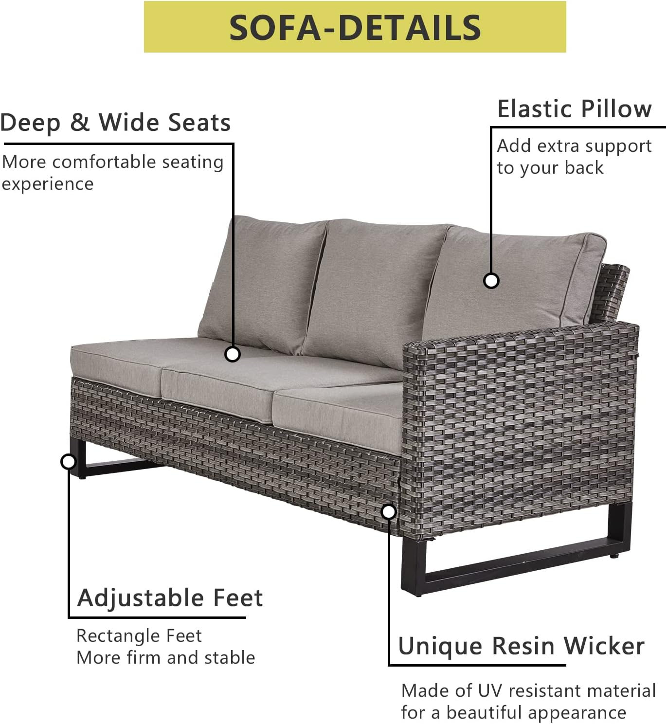 HUMMUH 8 Piece Patio Furniture with Fire Pit,PE Wicker Outdoor Conversation Sets-6-Seater Sofa,Patio Swivel Chairs Outdoor Chairs, Propane Fire Pit,Side Table for Porch,Garden,Backyard