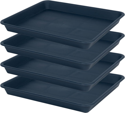 4 Pack Plant Saucer Tray Rectangular, Plant Saucers for Indoors, Heavy Sturdy Plastic Plant Drainage Trays, Plant Drip Trays for Pots, Seed Starter Growing Tray (11 x 9 inch, Blue)