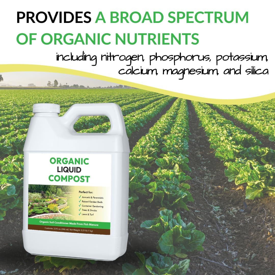 Organic Liquid Compost + Pump: Fast-Acting Alternative to Messy and Smelly Composting | Perfect for Brewing Compost Teas (1 Gallon + Pump, Treats Up to 20,000 Sq.Feet)