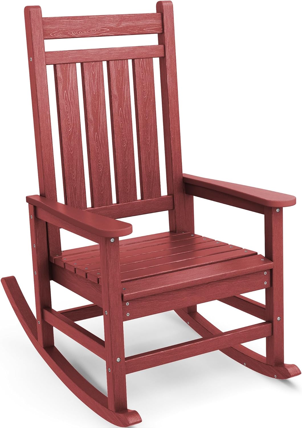 SERWALL HDPE Rocking Chair, Outdoor Rocking Chair for Adults, All Weather Porch Rocker for Lawn Garden, Crimson Red
