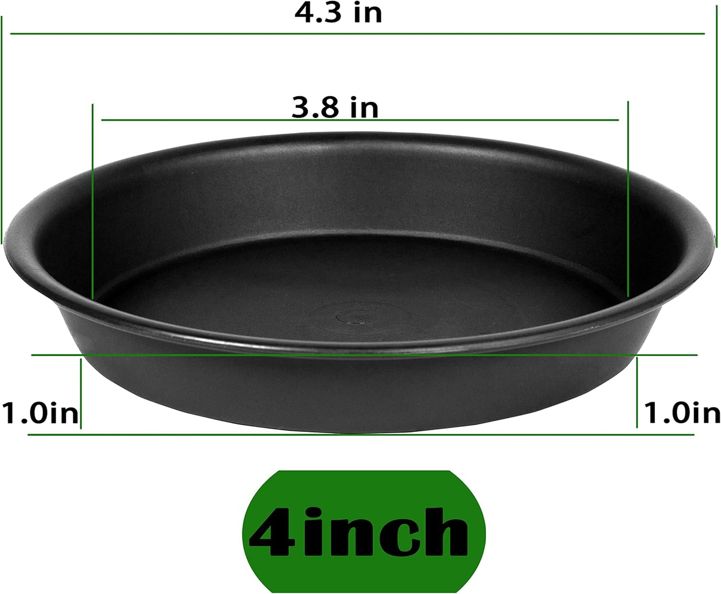 6 Pack Plastic Plant Saucer Water Drip Tray, 4 5 6 7 8 9 10 11 12 13 15 17 19 inch, Heavy Sturdy Plant Drainage Tray for Indoors Outdoor, Flower Saucers for Pots Base (4", Black)