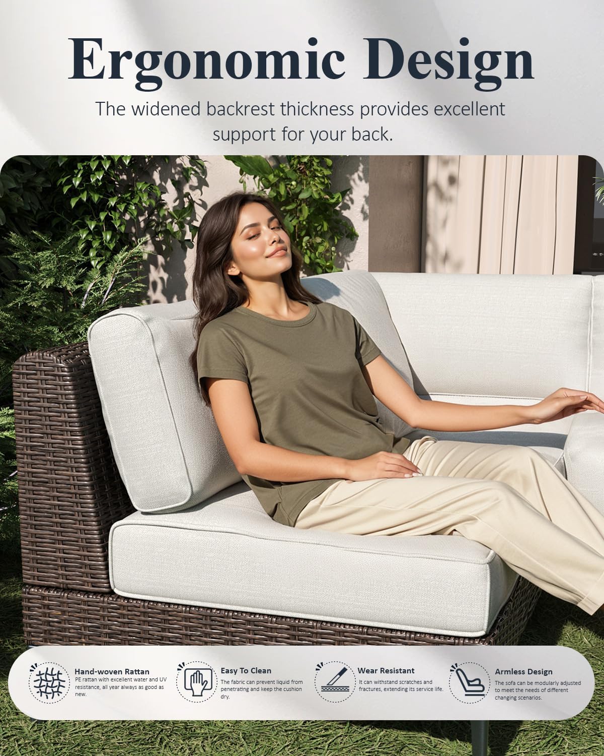 LayinSun 10-Piece Outdoor Modular Wicker Sectional Sofa with Fire Pit Table, Patio Furniture Conversation Set with Deep Seating and Thick Cushions