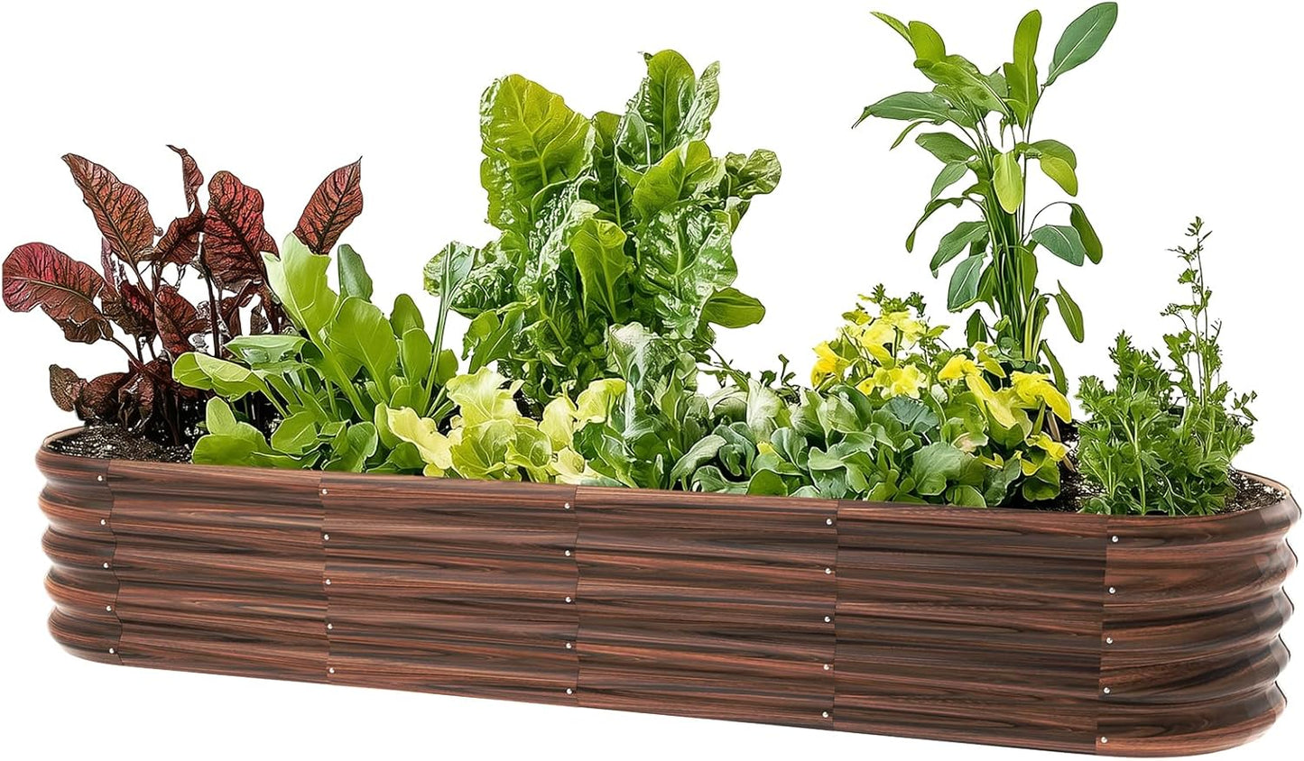 8x2ft Oval Galvanized Raised Garden Bed Kits 16" Tall Outdoor Large Metal Modular Planter Box 9-in-1 Raised Beds for Gardening,Vegetables,Fruits,Flowers & Herbs (Brown)