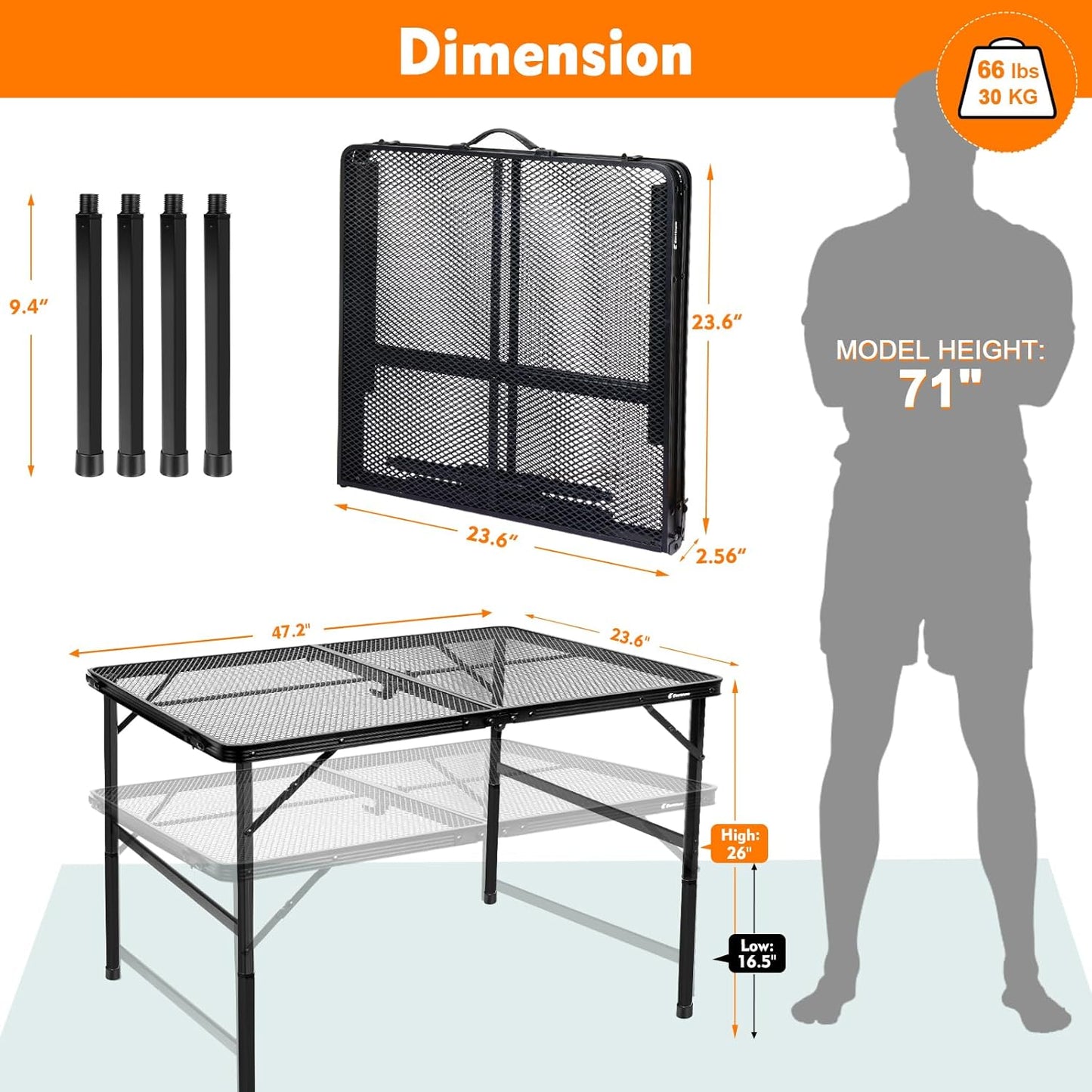 Folding Table, Easy for Storage, Compact Portable Picnic Table for Grill, Outdoor Camping, Garden, Patio, Dining, BBQ, Party, Market, 4Ft (Large, Black)