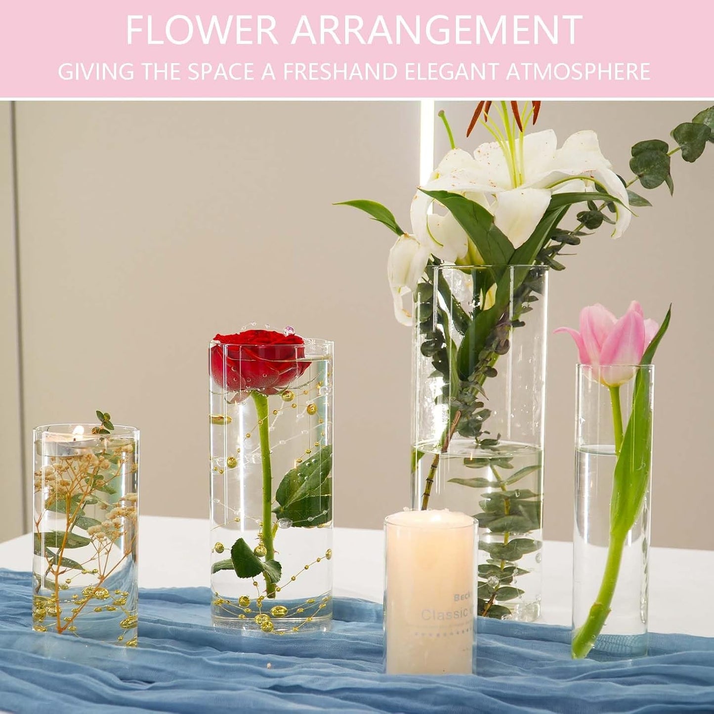 60pcs Glass Vase Cylinder Vases for Centerpieces Small Flower Glass Clear Vases Home Decor Centerpiece Table Flower Vase Decorations for Wedding Decoration＆Holiday Mixed Sizes Tall