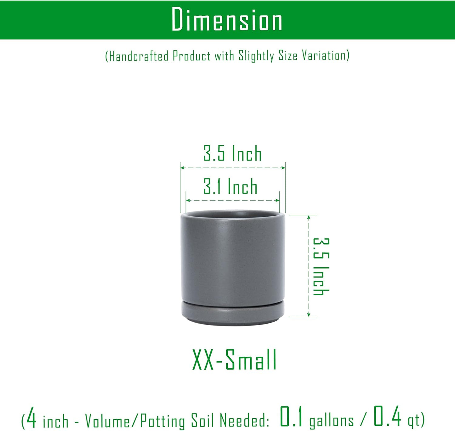 D'vine Dev 3.5 Inch Ceramic Planter Pot with Drainage Hole and Saucer, Indoor Cylinder Round Planter Pot, Speckled Grey, 94-O-A-3