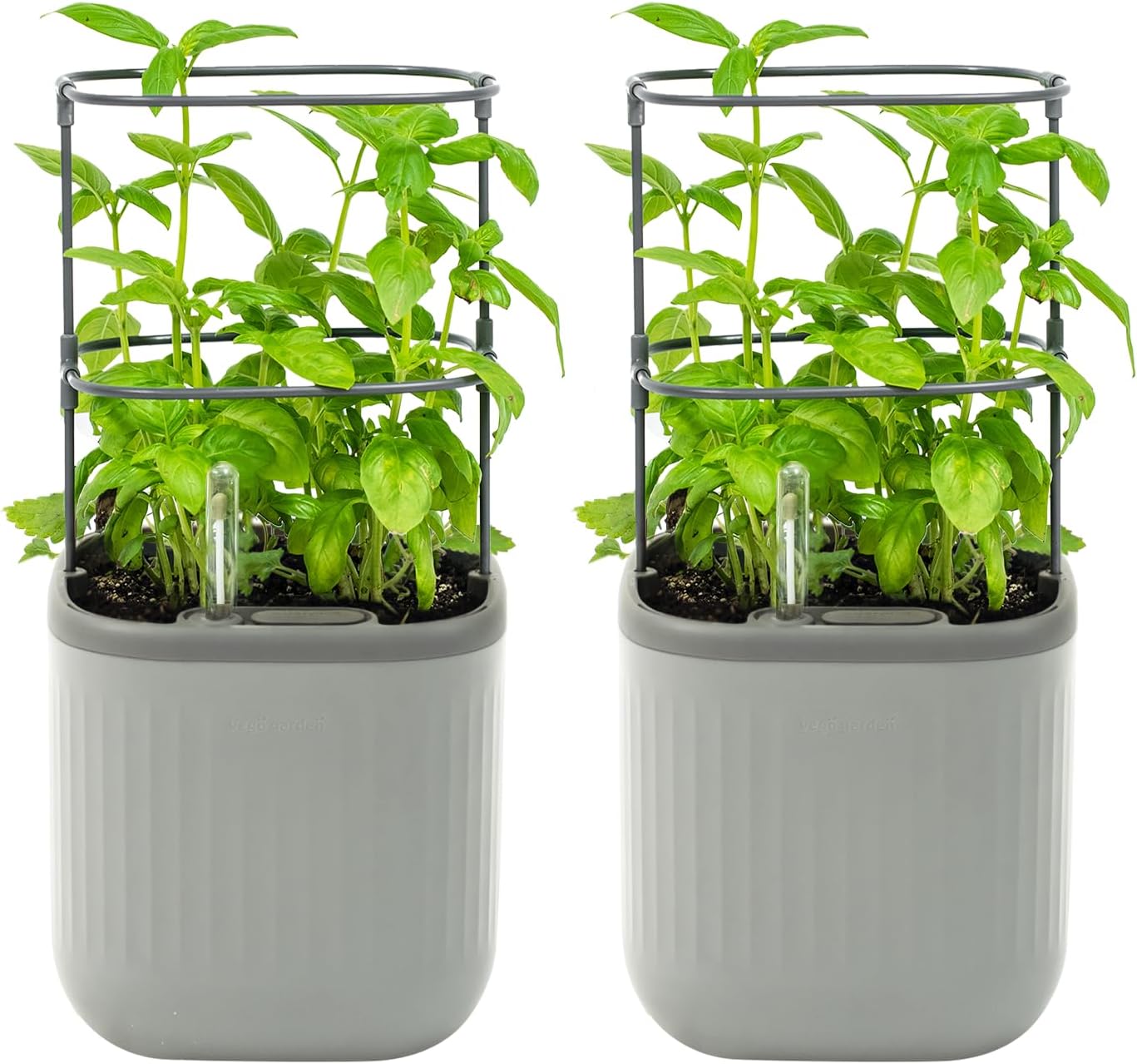 Vego garden Mini Planter Indoor Pots with Trellis Self-Watering Herb Countertop Planter for Climbing Vegetables Flowers Mint Plants Cage 2 Pack- Fog Gray