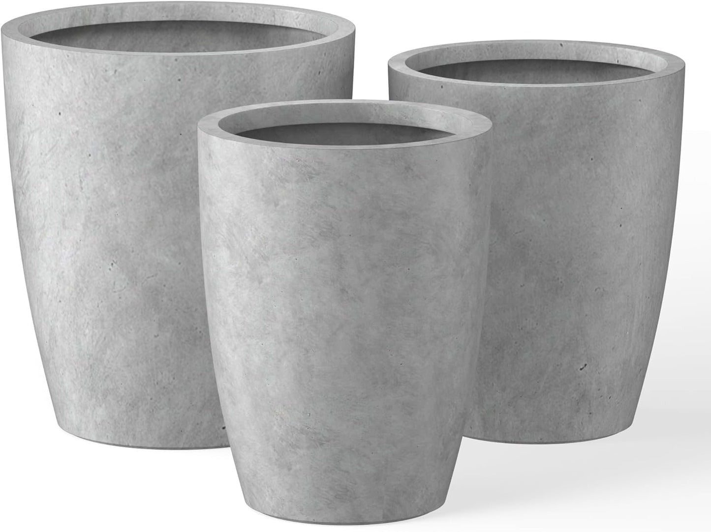 Kante 18.1",20.5",22.4" H Tall Round Concrete Planters Set of 3, Outdoor Indoor Modern Decorative Plant Pots with Drainage Hole & Rubber Plug for Home & Garden Natural Concrete