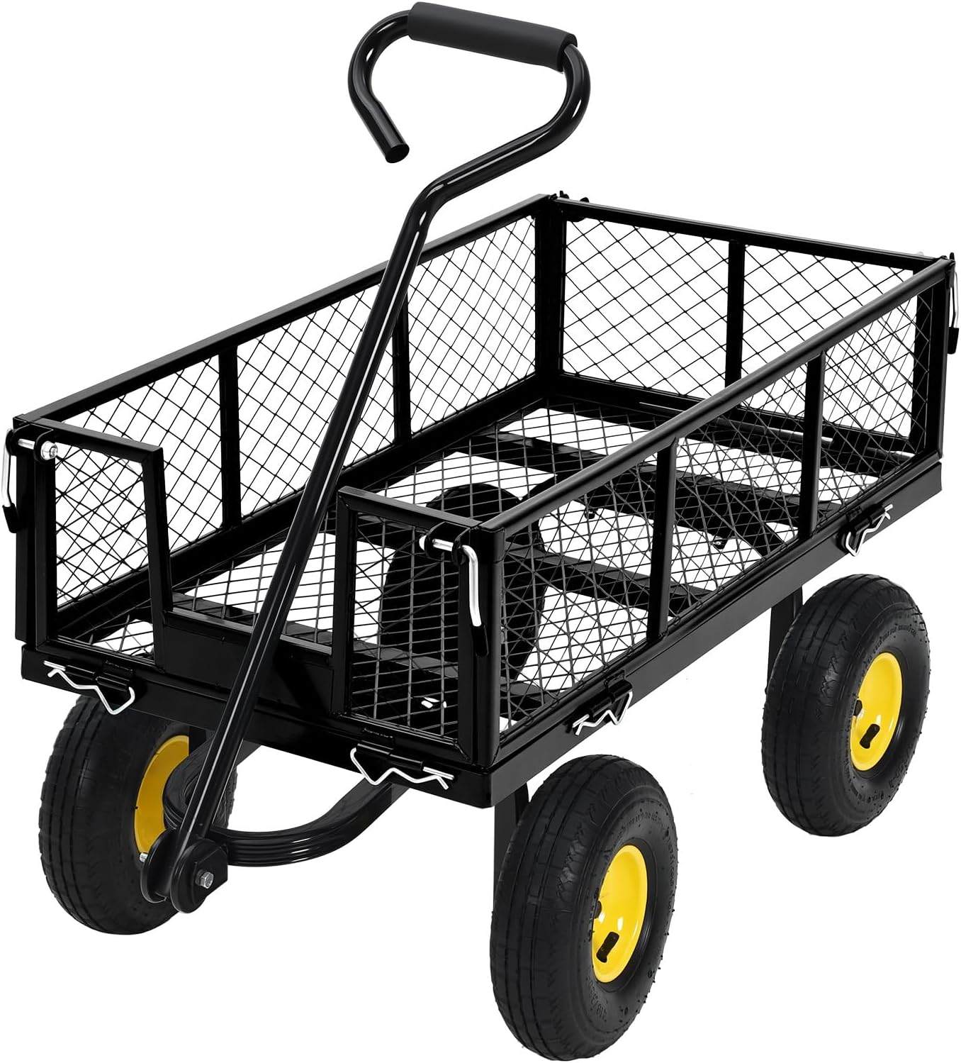 Heavy Duty Steel Garden Cart, 550LBS Pullable Metal Garden Wagon with 10" Wheels, 180° Rotating Handle and Removable Sides for Outdoor, Farm, Yard, Beach ﻿
