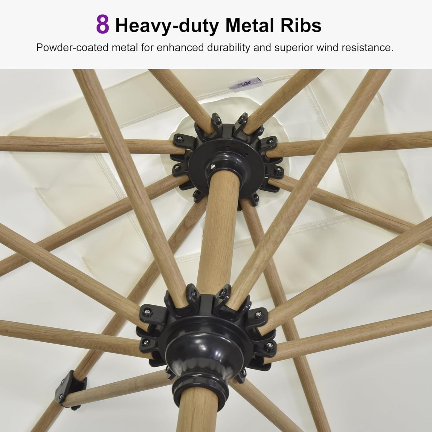 PURPLE LEAF 8' x 8' Square Patio Umbrella Market Umbrella Aluminum Outdoor Table Umbrella with Push Button Tilt & 8 Sturdy Ribs and Crank Square Outdoor Umbrellas for Pool Backyard Deck, Cream