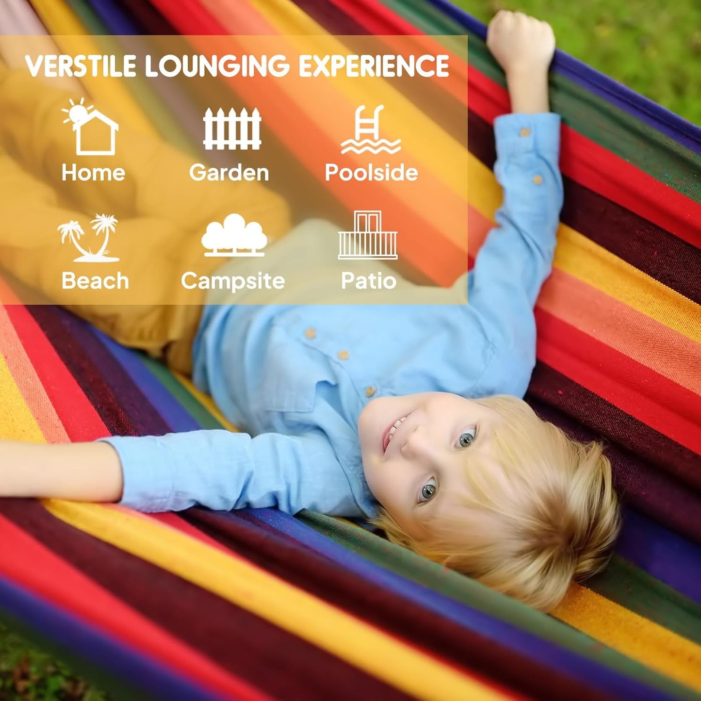 ANYOO Cotton Hammock Portable Camping Hammocks for Hanging Sturdy Garden Comfortable Fabric Hammock with Tree Straps Up to 660lbs with Travel Bag for Camping Outdoor/Indoor Patio Backyard