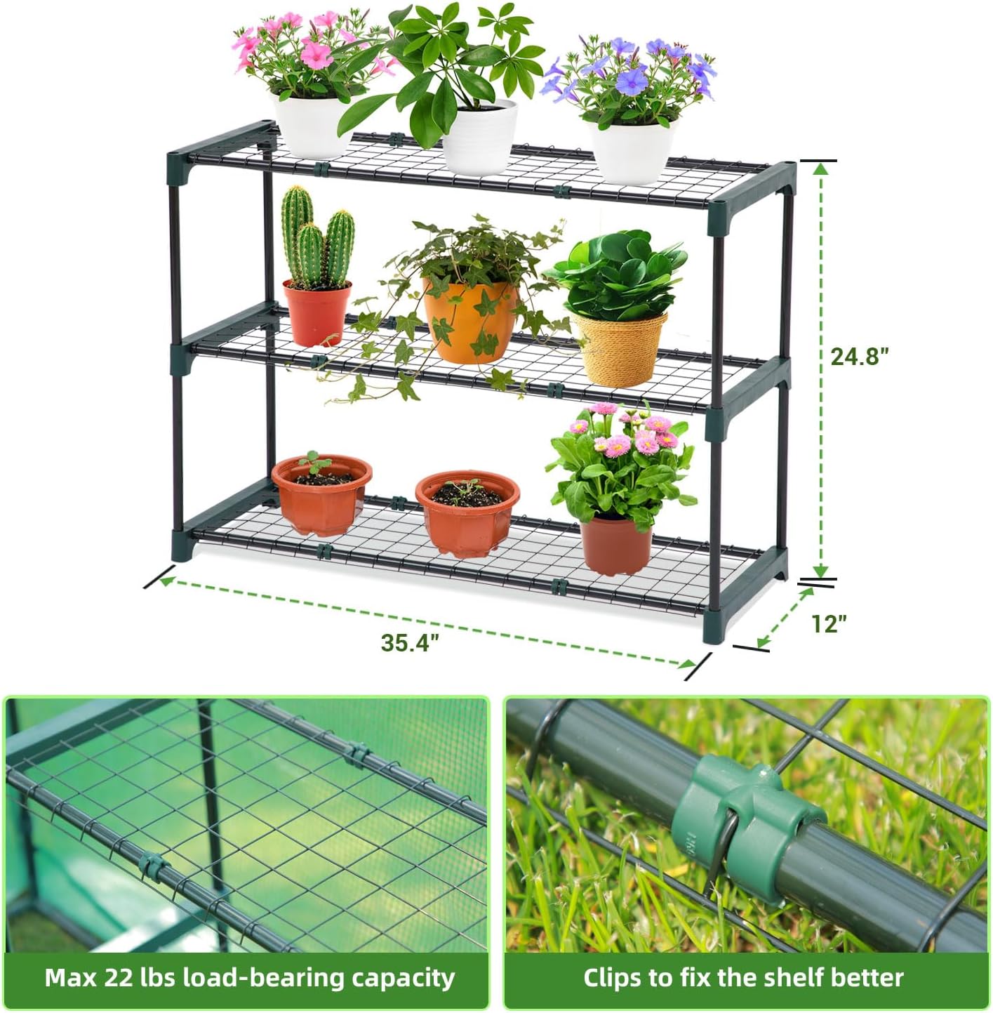 Lean-to Greenhouse with 3-Tier Shelves: Ohuhu Portable Walk-in Wall Mounted Green House with Mesh Windows, 79"x39"x83" Large Greenhouses with 2 Roll-Up Zipper Doors Reinforced Structure for Outdoors