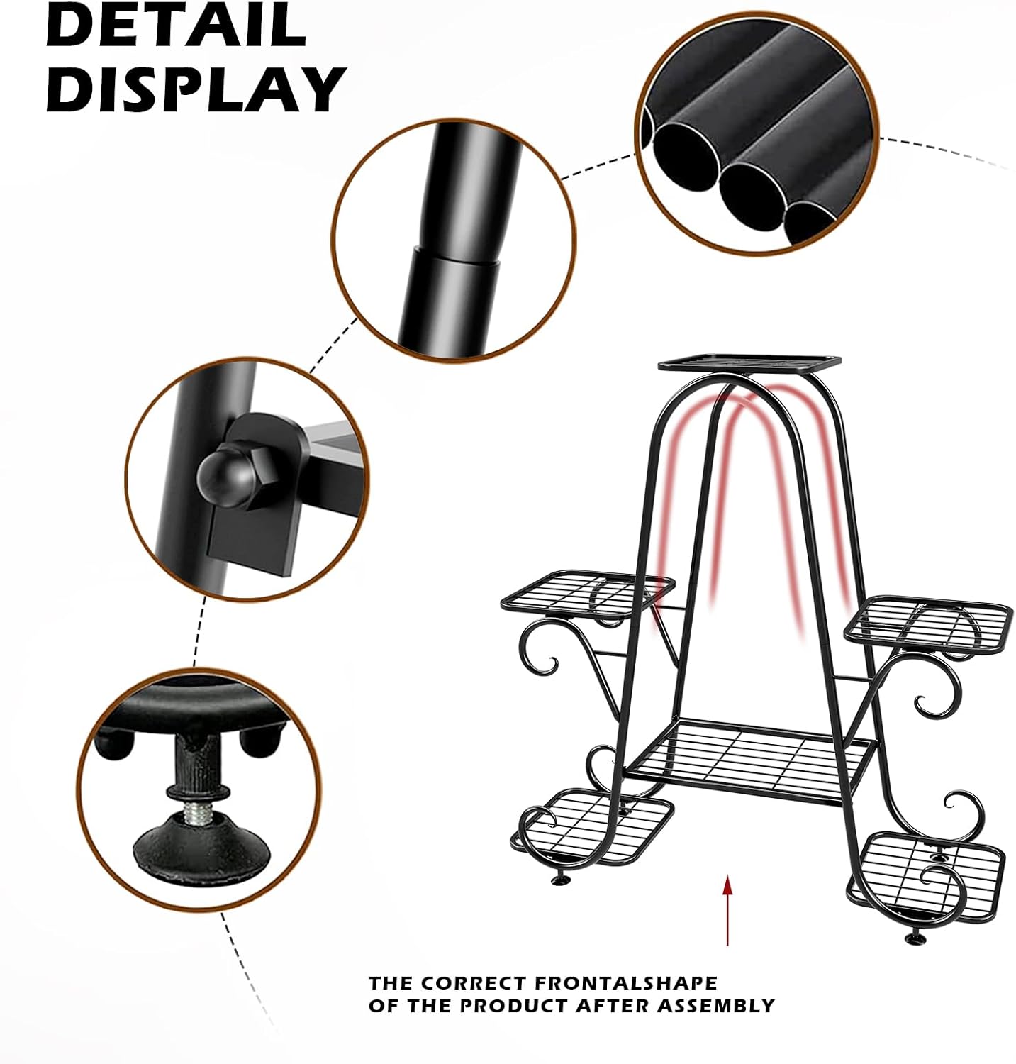 Plant Stand 6 Tier Metal Plant Stands for Indoor Outdoor Plants Multiple Tiered Tall Iron Plant Shelf, Black Plant Rack, Heavy Duty Flower Pot Holder for Corner, Patio, Living Room