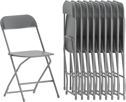 Flash Furniture Hercules Series Plastic Folding Chairs for Parties and Weddings, Stackable Commercial Event Seats, Set of 10, Gray