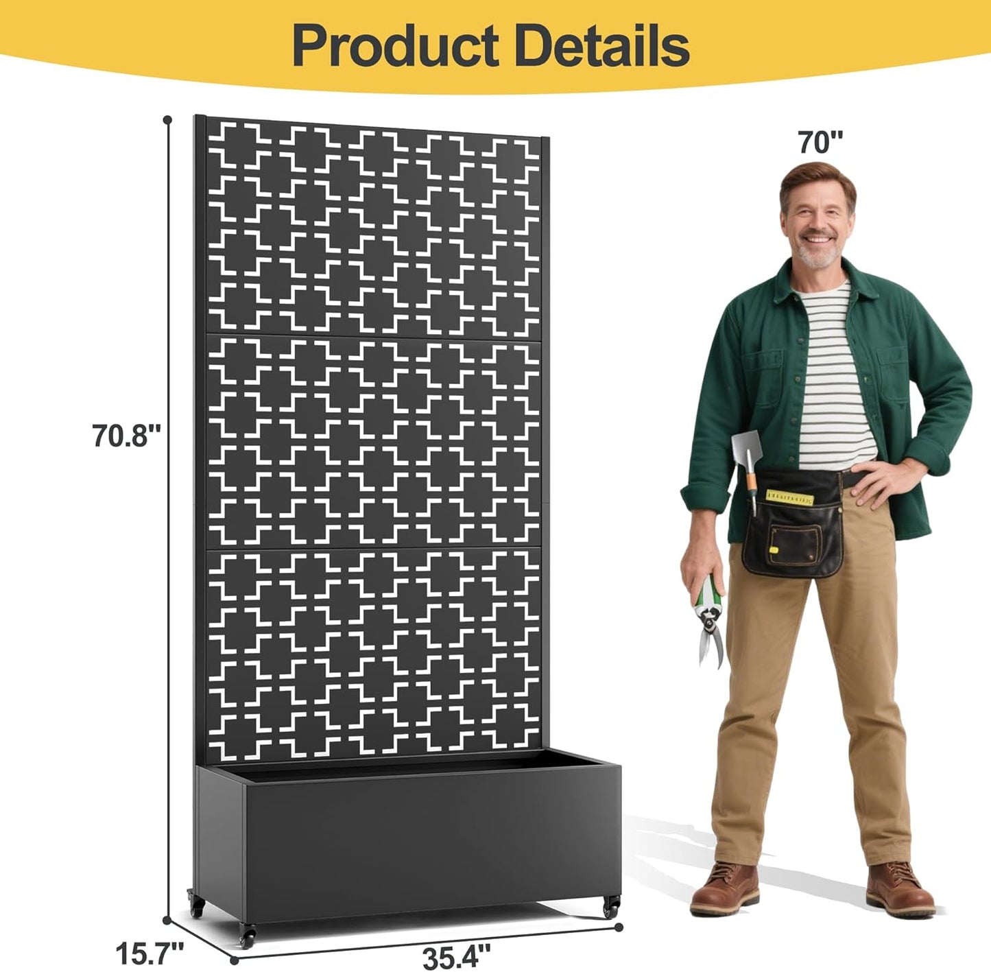 Raised Garden Bed with Trellis and Wheels,73"x35"x16" Metal Raised Garden Bed,Black Squared Metal Planter with Climbing Trellis for Vines & Vegetables