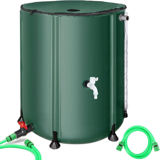 53 Gallon Collapsible Rain Barrel for Garden/Outside/Lawn, Portable Rainwater Collection System, Rain Barrel to Collect Rainwater from Gutter, Water Storage Tank with Two Spigots & Overflow Kit, Green