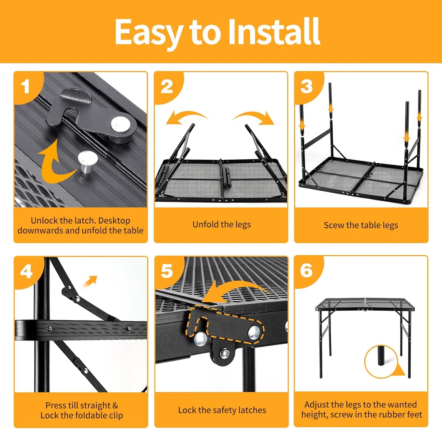 Camping Table 3FT Grill Table with 2×7/15L Storage Bag Foldable Folding Table Picnic Portable Stand Mesh 2 Height Adjustable Outdoor Card BBQ 35.4×23.6×26 inch