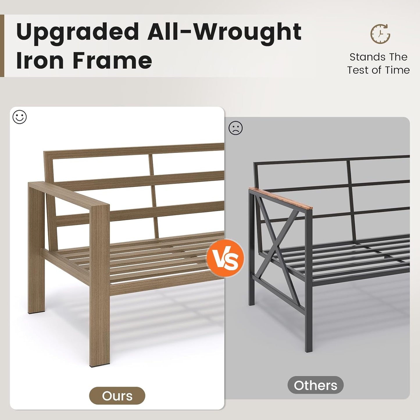 UDPATIO 6 Piece Patio Furniture Set, Faux Wood Metal Outdoor Sectional Sofa with 6" Thick Olefin Cushions, Wide Armrest & Coffee Table, L Shaped Outdoor Furniture for Garden, Backyard Dark Grey