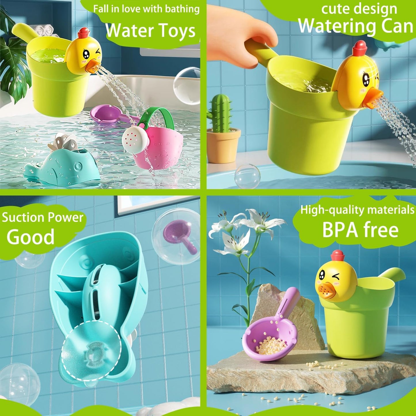 Bath Toys for Toddlers 1-3, NO Hole 6pcs Toddler Bath Toys for 1 2 3 Duck Watering Can Outdoor Garden Beach Water Pool Toys for Baby Toddler Toys Age 1-4 Water Table Toy for Kids 2-4 Bathtub Gift