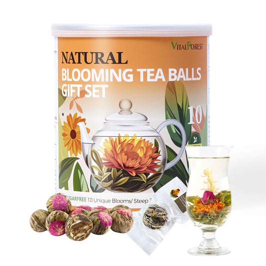 Blooming Tea Gift Set, 10 Unique Varieties Flowering Tea Balls, VitalForest Individual Packing Handmade Blooming Green Tea with Flowers for Anniversary, Valentine, Birthday