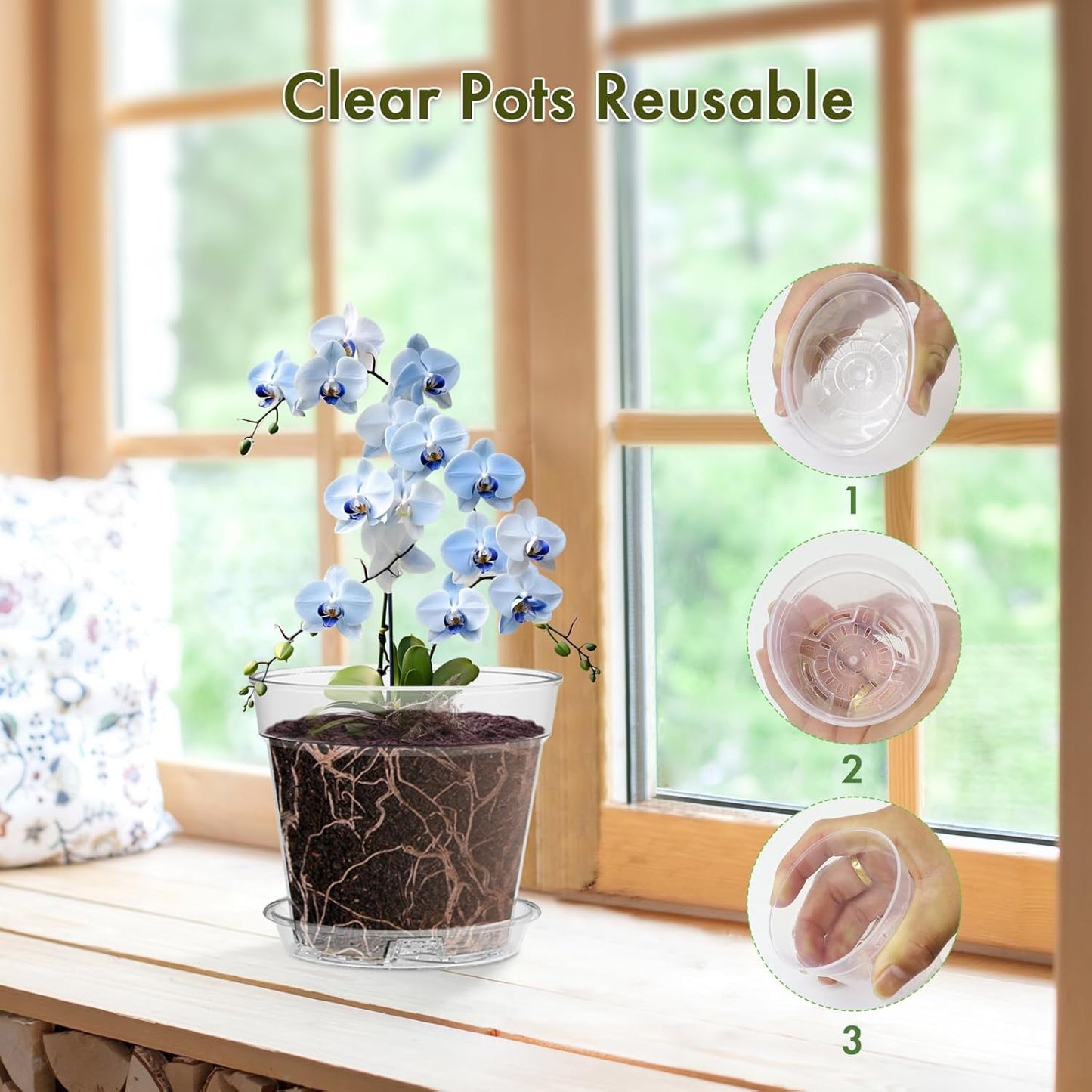 3 Inch Clear Nursery Pots, 60 Pack Highly Transparent Plastic Seedling Starter Planters with Drainage Holes and Trays for Flowers, Small Plant Pots for Indoor Plants