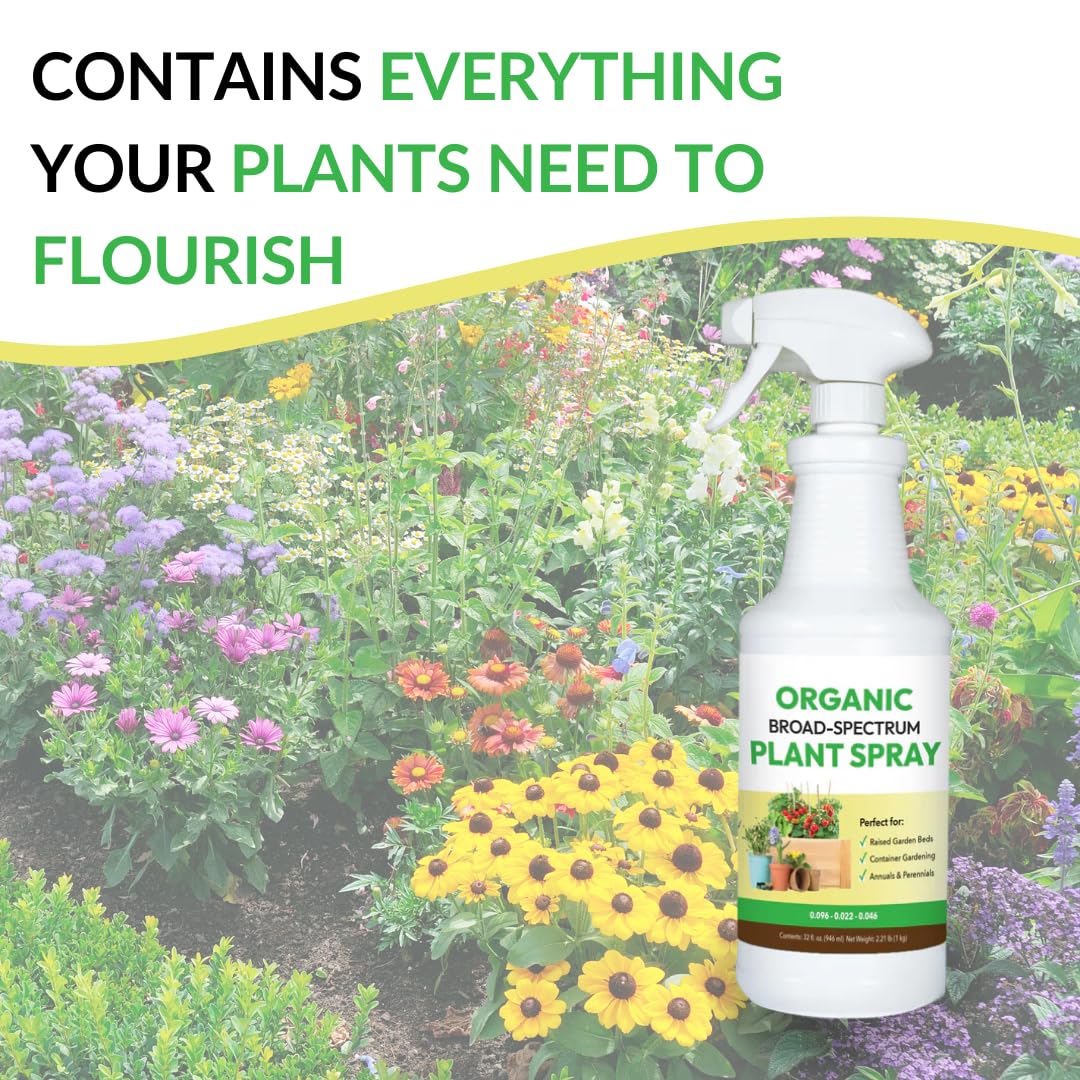 Organic Broad Spectrum Plant Spray - Liquid Plant Food in a Spray Bottle (Foliar Fertilizer) | Use on All Outdoor Plants Including: Vegetables, Herbs & Flowers | No Mixing Required (32oz)