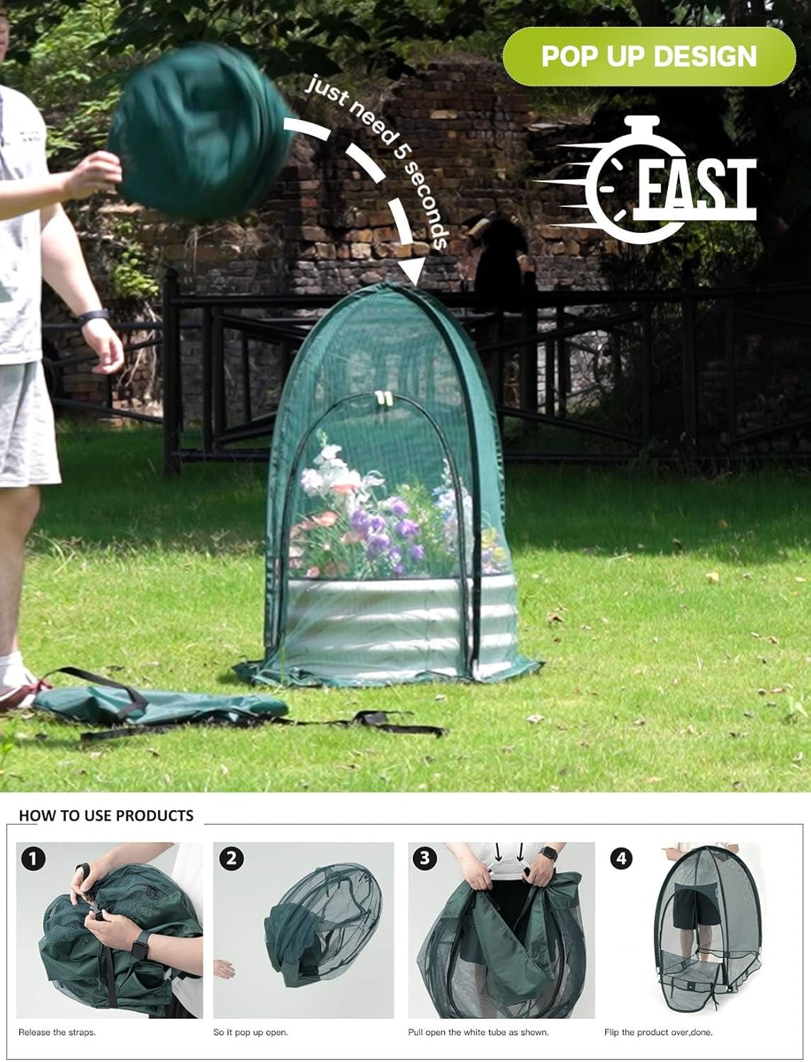 Pop up Gardening Net Cover,29.5x29.5x39.4 inches Pack of 2,Pest Guard Cover for Vegetables Fruits Durable Plant Gardening Net, Pop-Up Chicken Pen for Small Animals Outdoor Run and Pet Enclosure