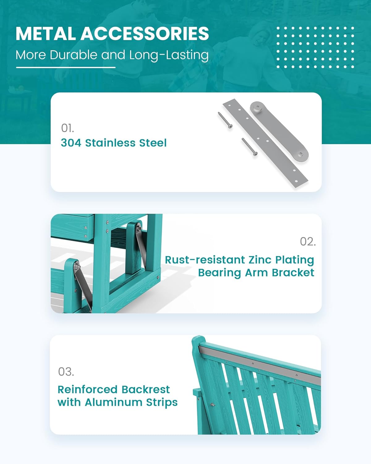 SERWALL 2 Person Patio Glider Bench, HDPE Material Weather-Resistant Swinging Bench for Outdoor Porch Garden, Aruba