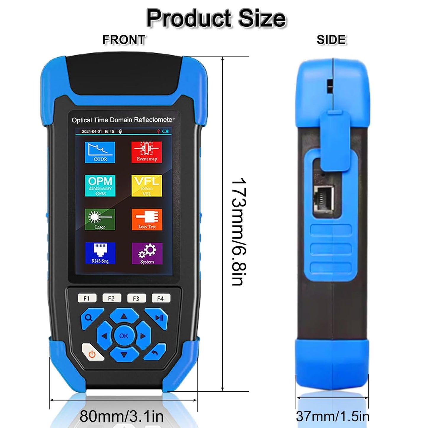 OTDR Optical Fiber Tester Mini-Pro SM 1310/1550nm with Event Map.Multi-Function Tester OPM,OLS,RJ45,VFL.Test Range 10m-60km Dynamic Range 24db/22db Connector UPC with FC/UPC-FC/APC-SX and FC/SC