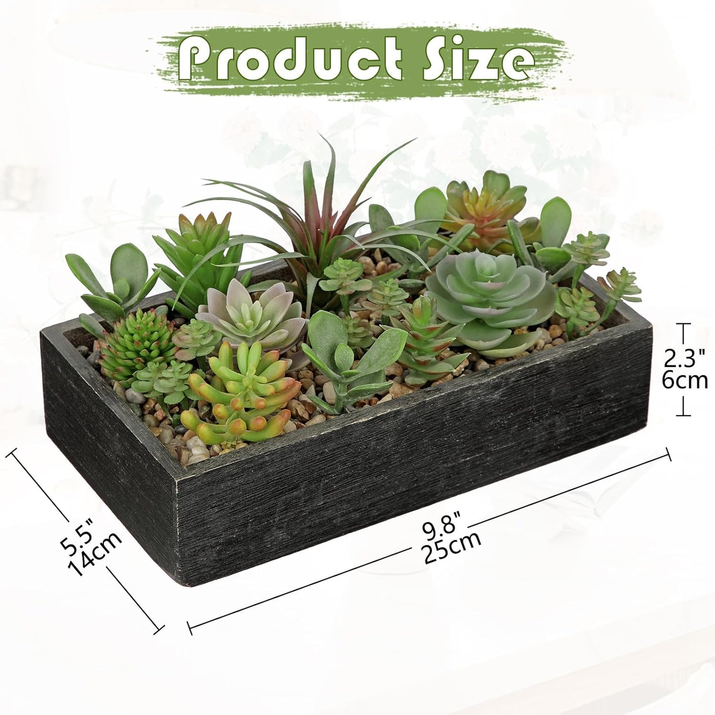 Artificial Succulent Plants in Pot 10 Inch Fake Succulent Arrangement Potted Succulents Plants Centerpiece in Rectangular Wooden Planter for Home Office Desk Shelf Living Room Bedroom Farmhouse Decor