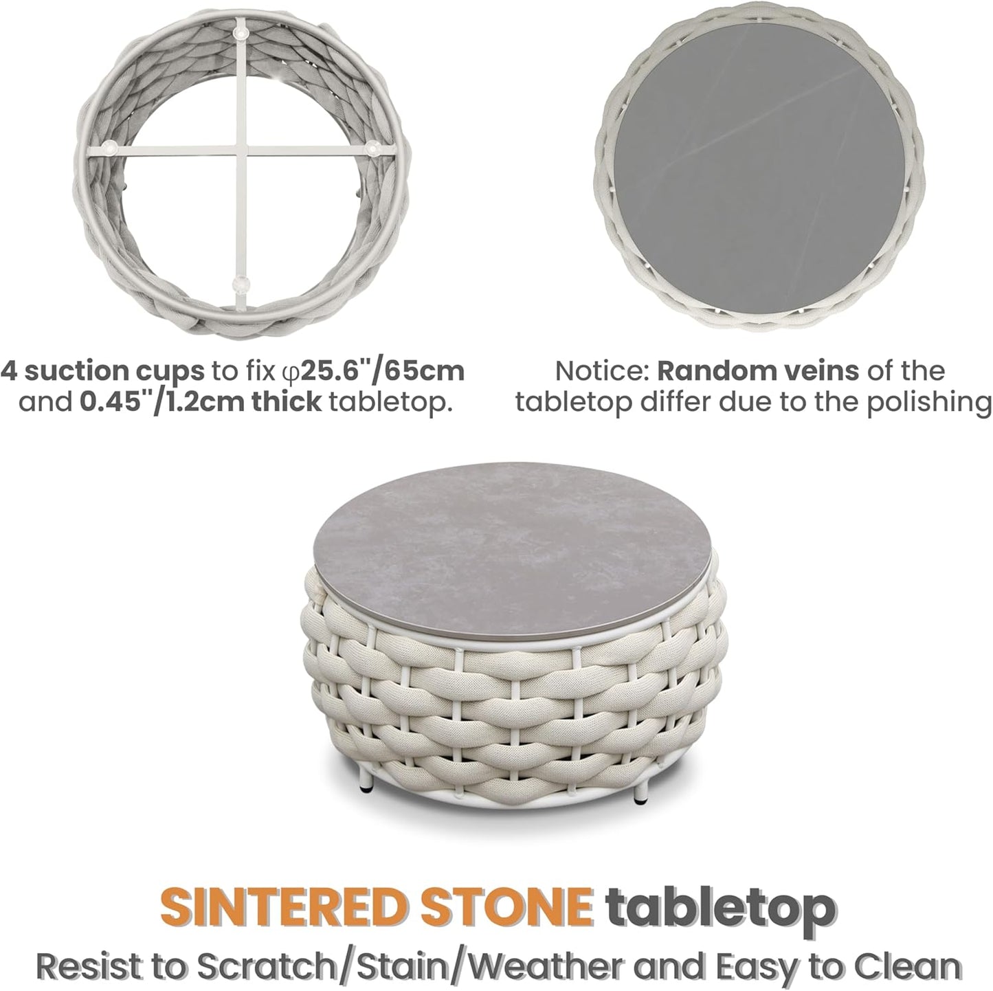 Front Porch Furniture Set 3 Piece: Aluminum Woven Rope Patio Conversation Sofa Set for 2 - Assembled Outdoor Deck Couch Armchair Set Cushions - for 400lb Balcony Pool Yard Bistro Hotel Lanai - Beige