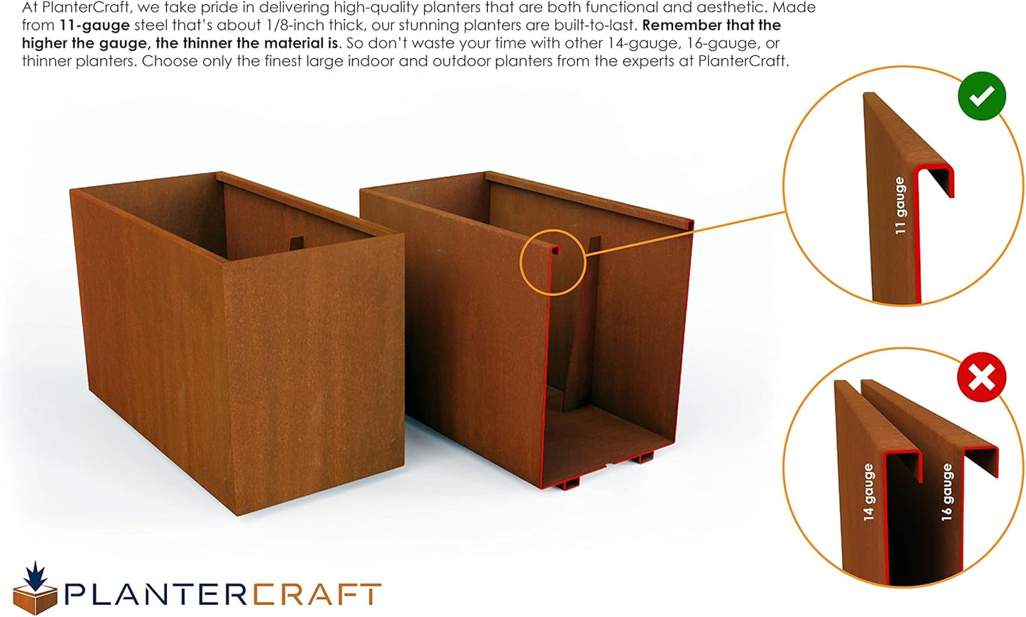 Corten Steel Planter Rectangle Outdoor Metal Garden Box Heavy Duty | Made in USA | Fully Assembled