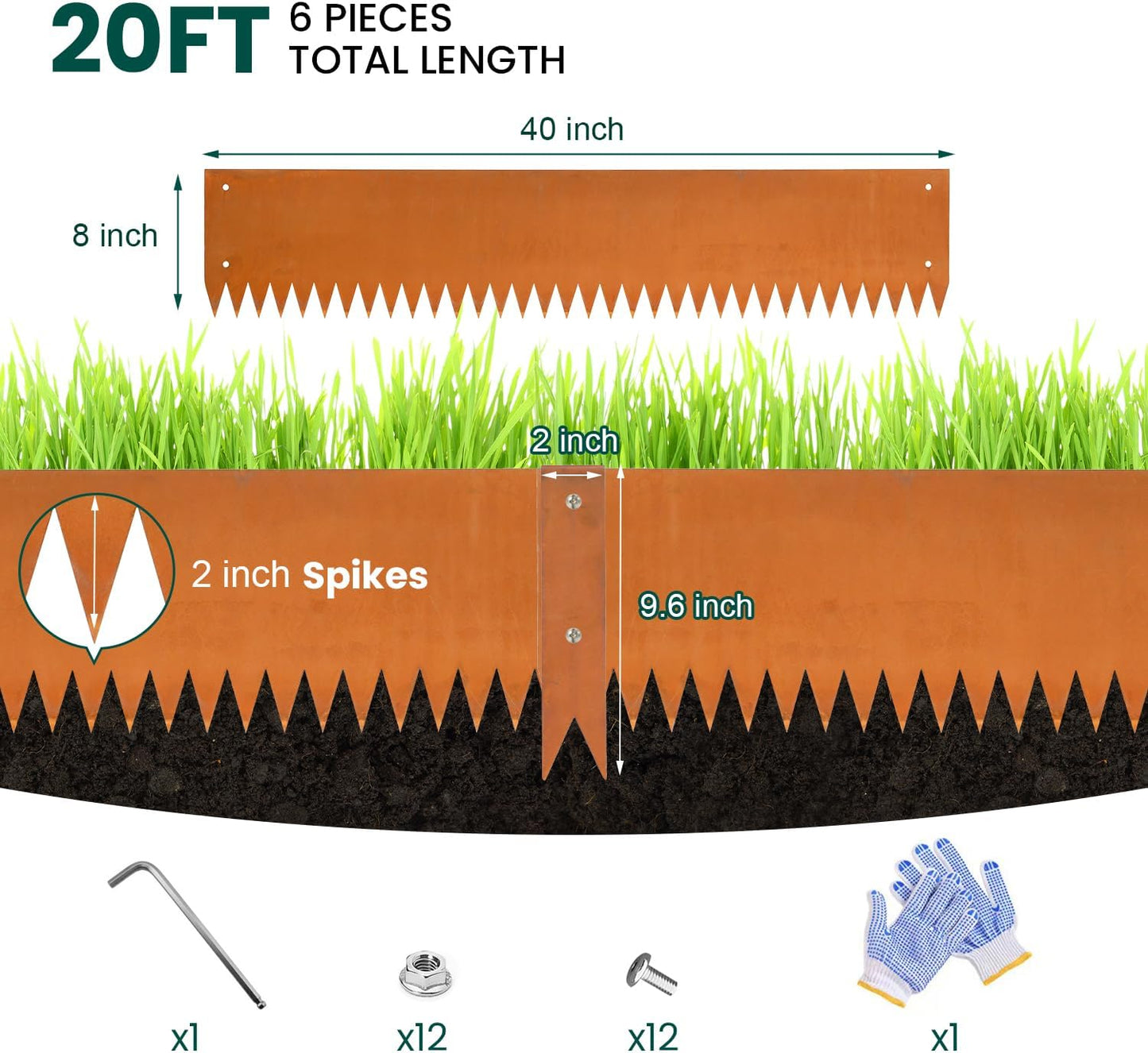 Corten Steel Landscape Edging Steel Landscaping Edging Metal Garden Edging Lawn Edge Border Rust Patina 40 Inch Strips 8 Inch Depth Hammer-in for Outdoor Yard Lawn Flower Plant 6 pcs