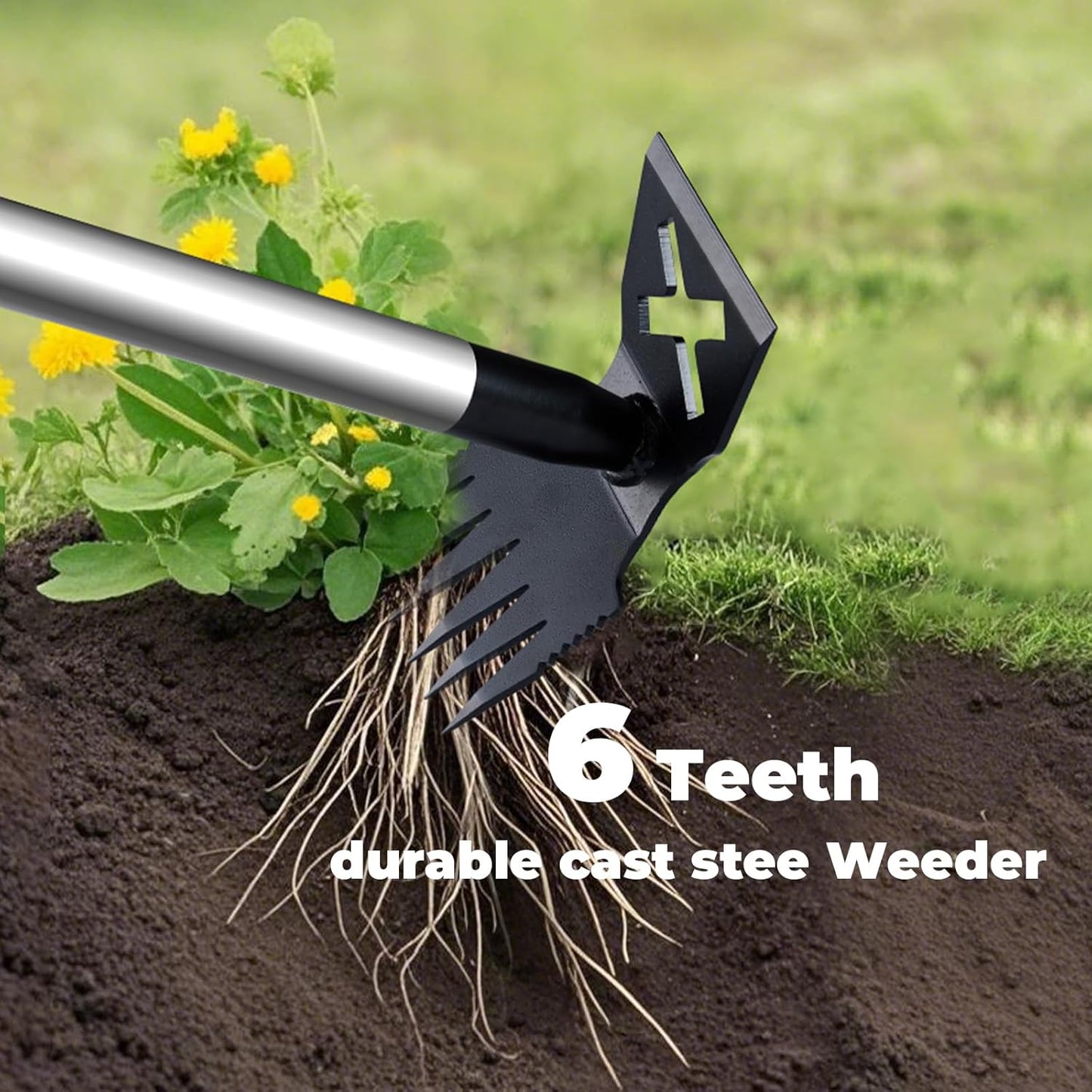Weed Puller Tool with Long Handle, 60'' Weed Remover Weeding Tool, Heavy Duty 2 in 1 Manual Weed Rake and Garden Hoe, Gardening Weeder Tools for Yard, Lawn, Patio, Garden Blue