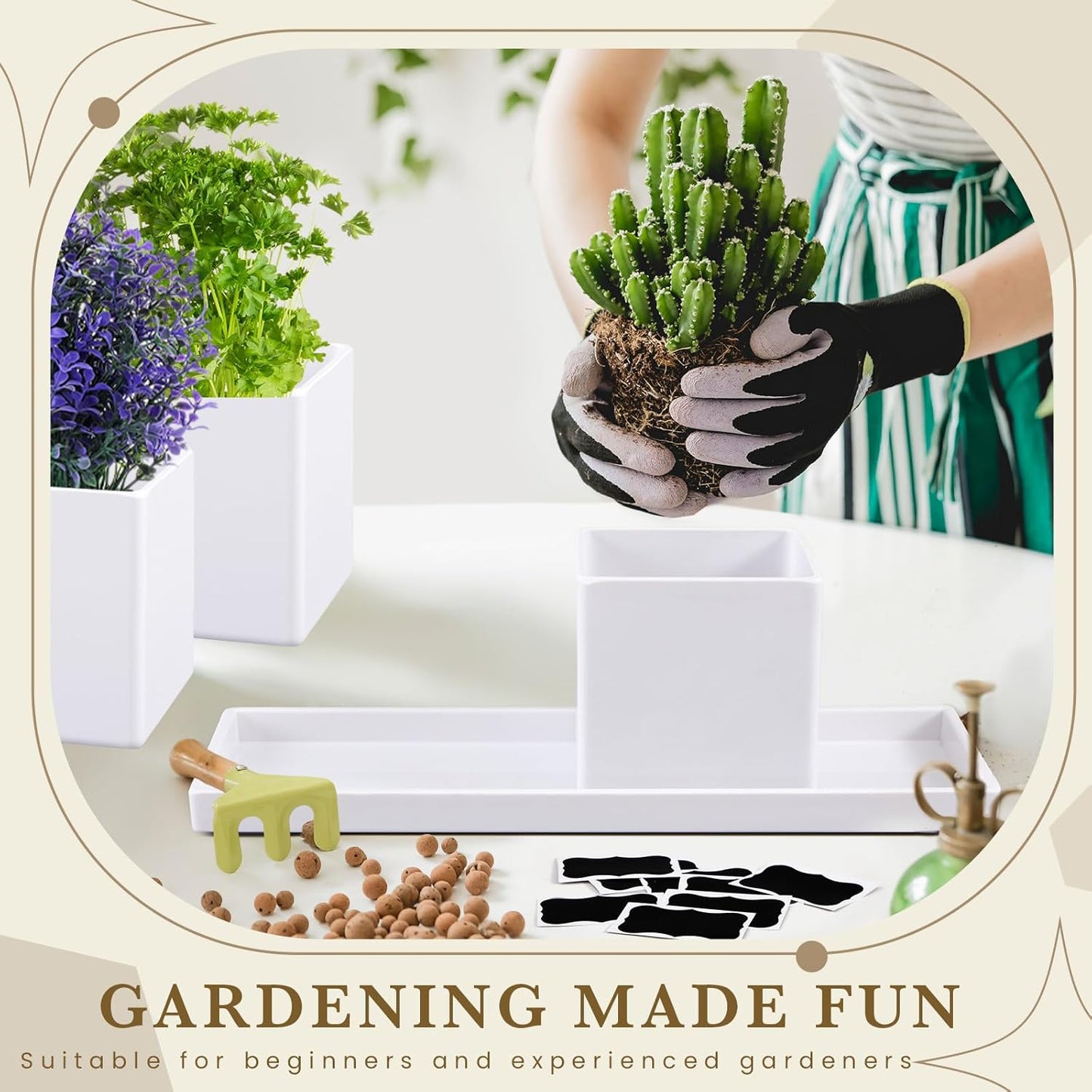 6 Pcs Herb Garden Planter Set Herb Garden Kit Indoor Plastic Plant Pots with Drainage and Saucer Succulent Cactus Vegetable Window Boxes Planter for Windowsill Indoor Outdoor Pots