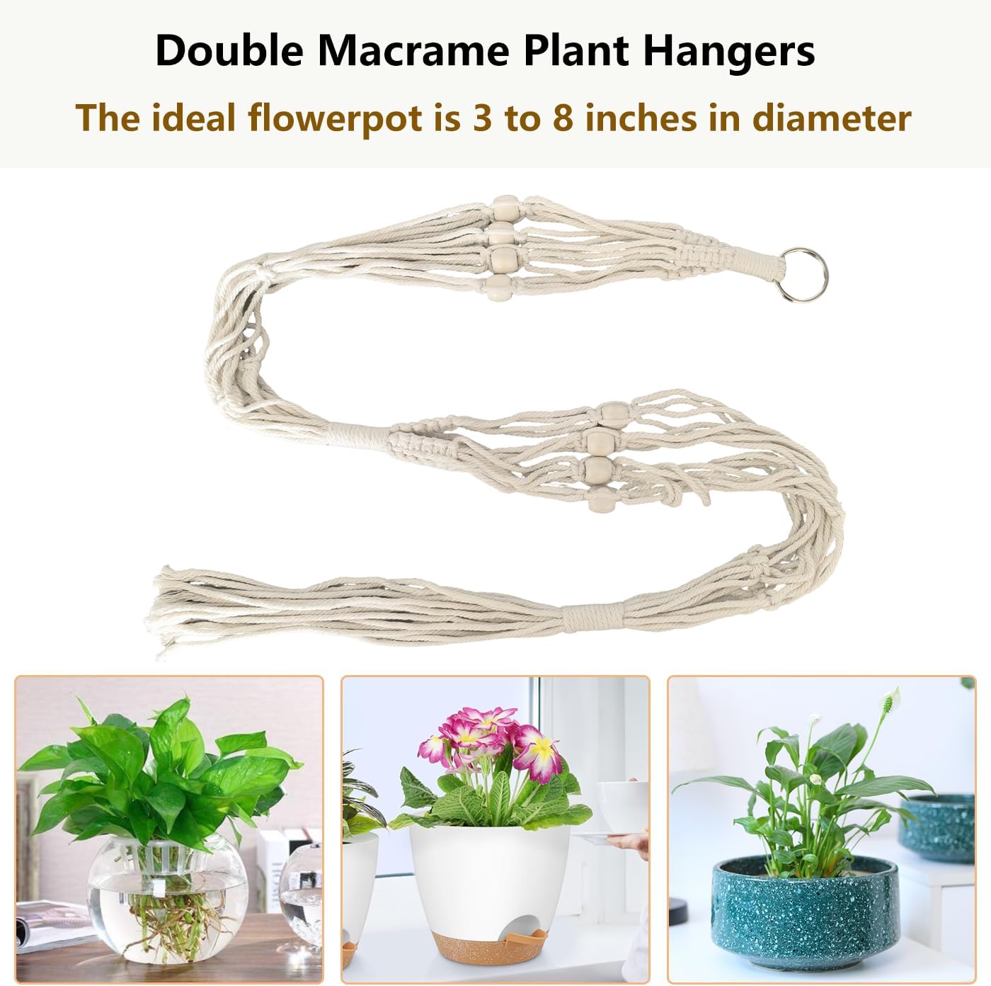 Belit 2 Pack Double Macrame Plant Hangers 2 Tier Hanging Planter Basket Decorative Flower Pot Holder Rope for Indoor Outdoor Home Decor 51 Inch